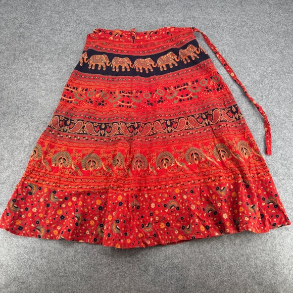 Dresses & Skirts - Boho Red Elephant Paisley Floral Wrap Midi Skirt Hippie Festival One Size